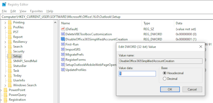 Outlook - vypnutí zjednodušeného přidávání emailu